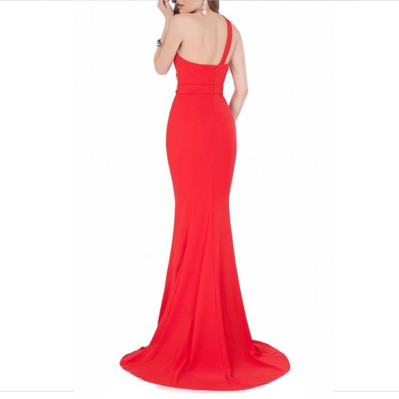 NWT Terani Couture One-Shoulder‎ Mermaid Gown Red [SZ 12 ] - Picture 10 of 11